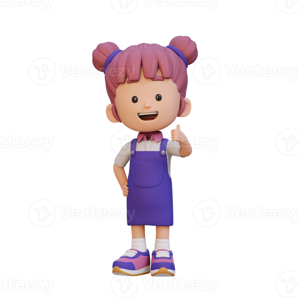 3D girl character give a thumb up with cute happy face png