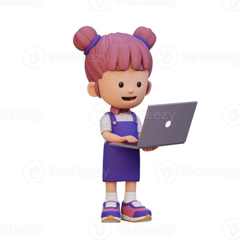 3D girl Character working on a Laptop png