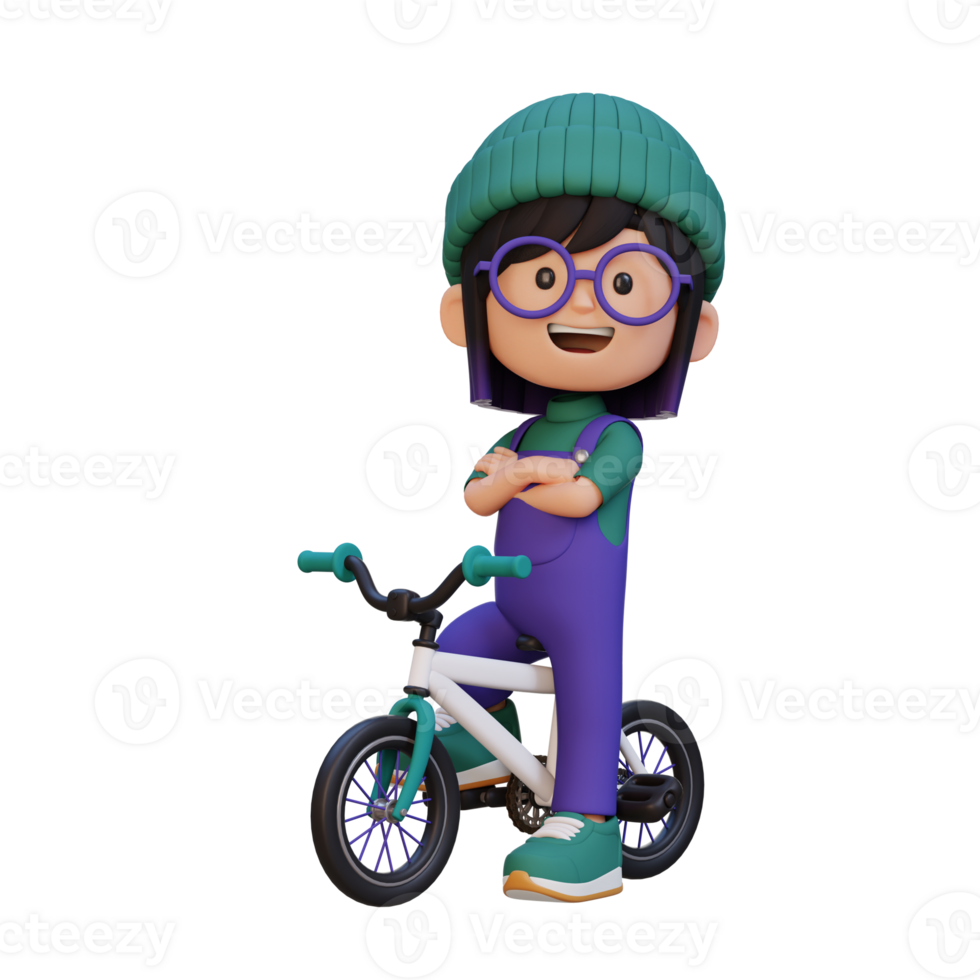 3D girl character ride bike go to school png