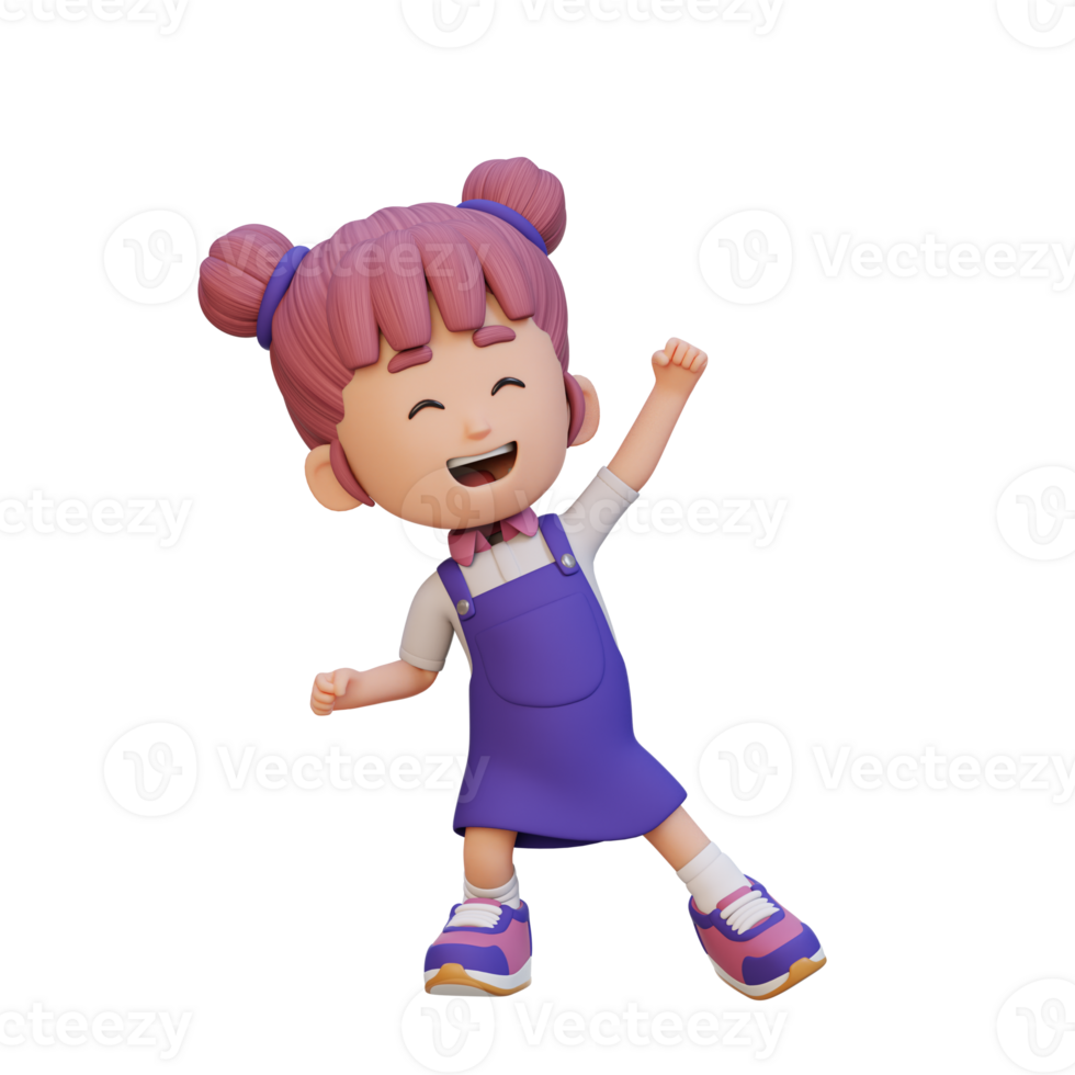 3D cute girl in happy pose png