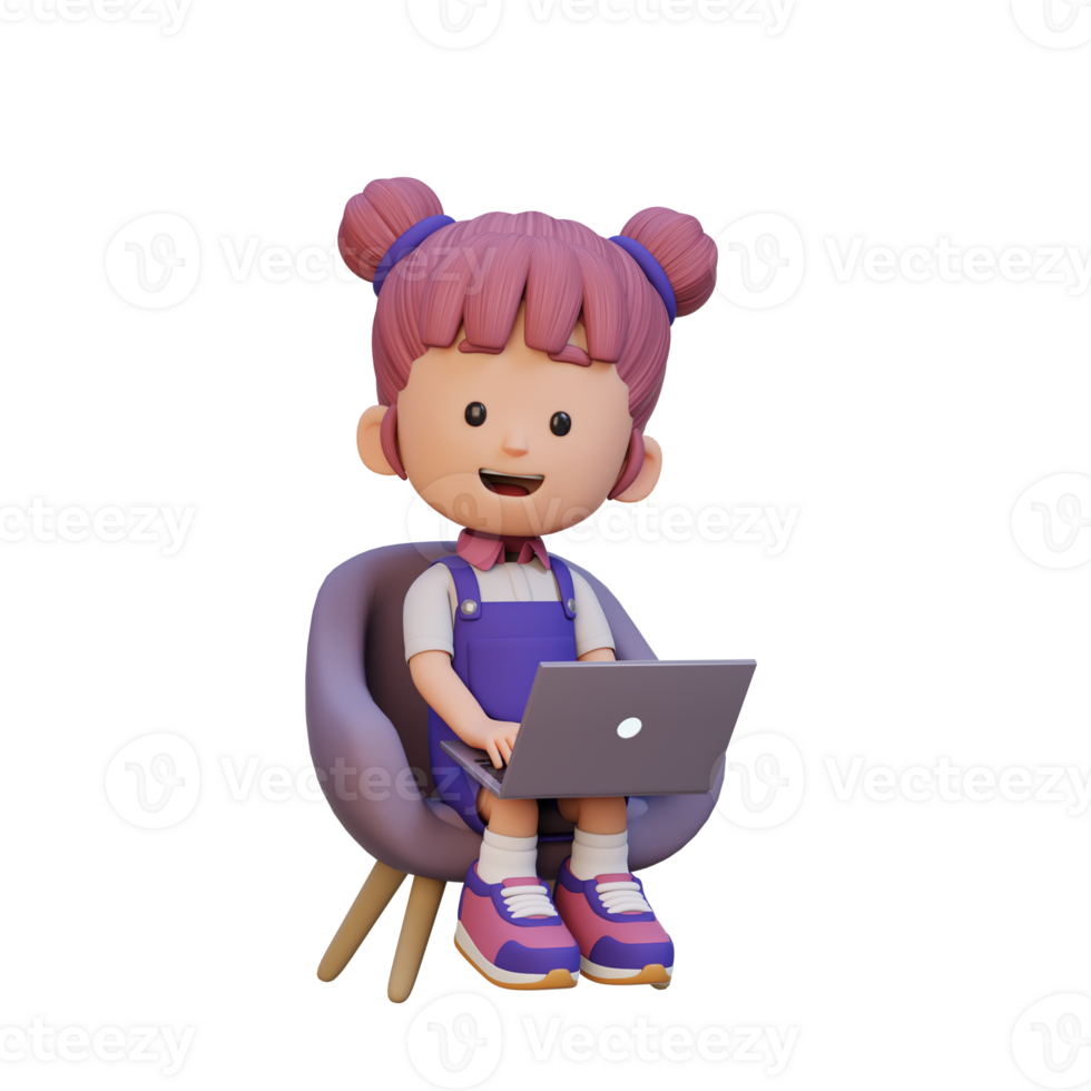 3D girl Character working on a Laptop png