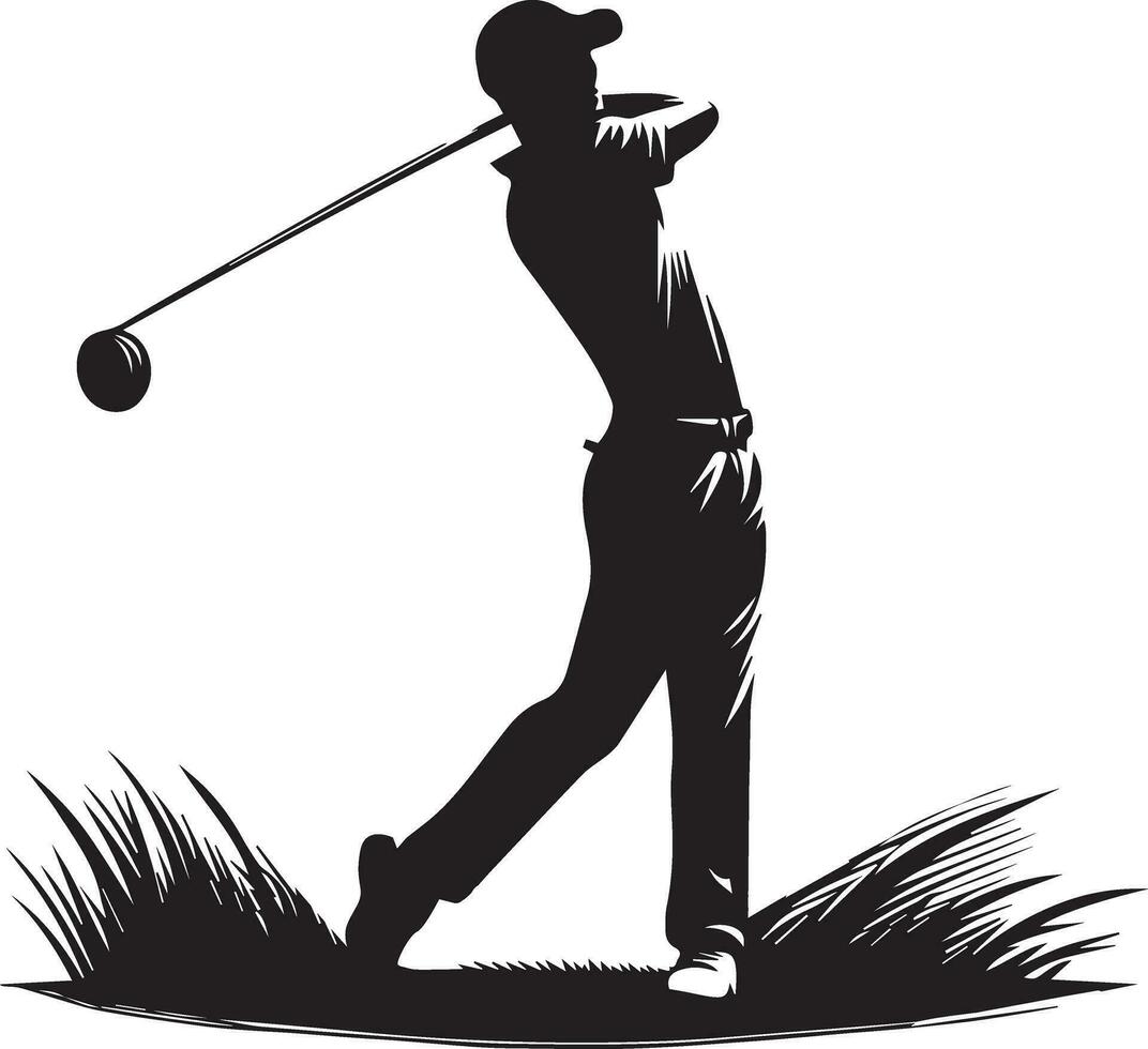 Golf swing player pose vector silhouette black color, white background