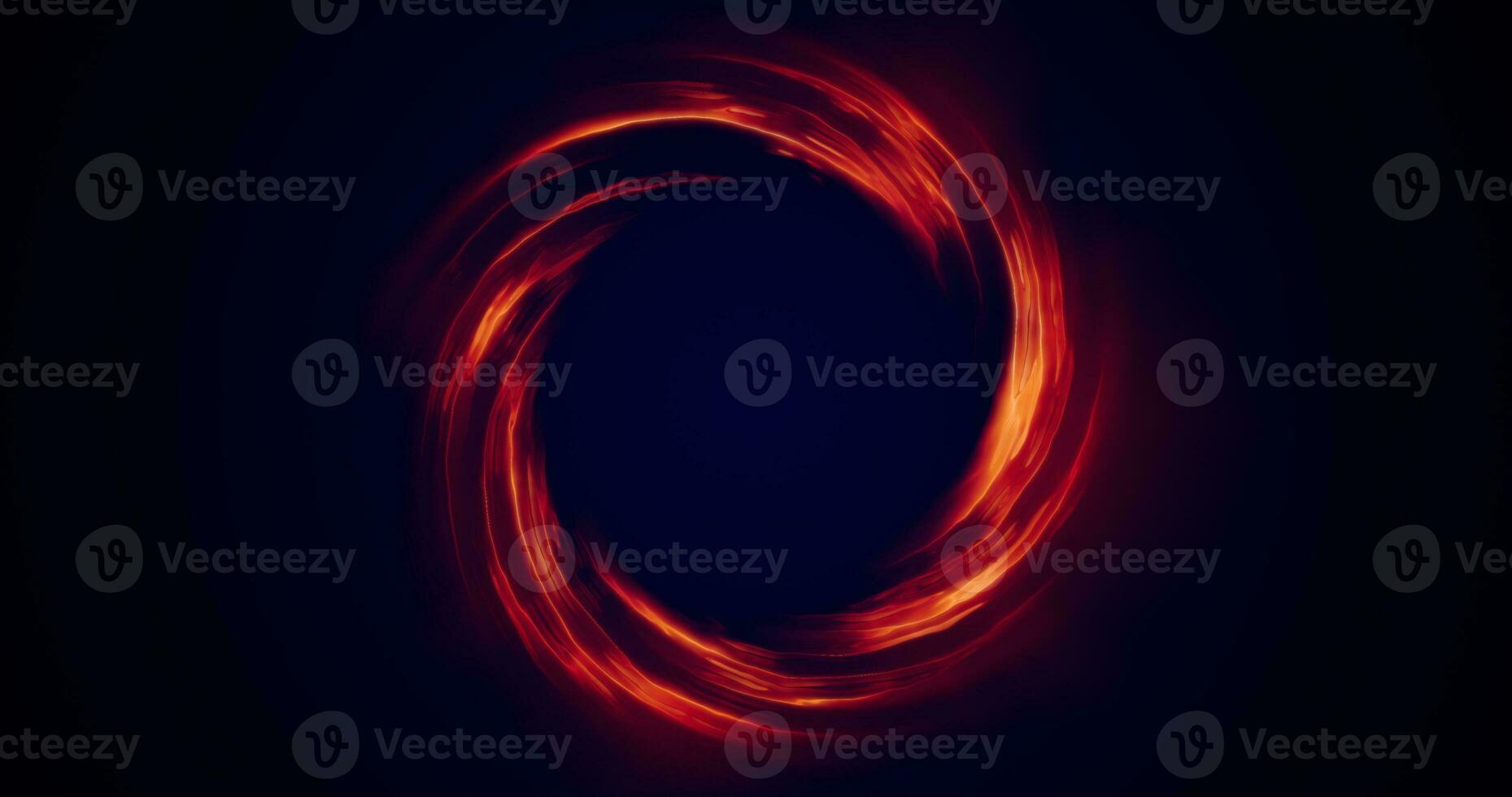 Looped twirl circle of stripes and lines of bright yellow orange beautiful magical energy glowing neon, round frame. Abstract background photo