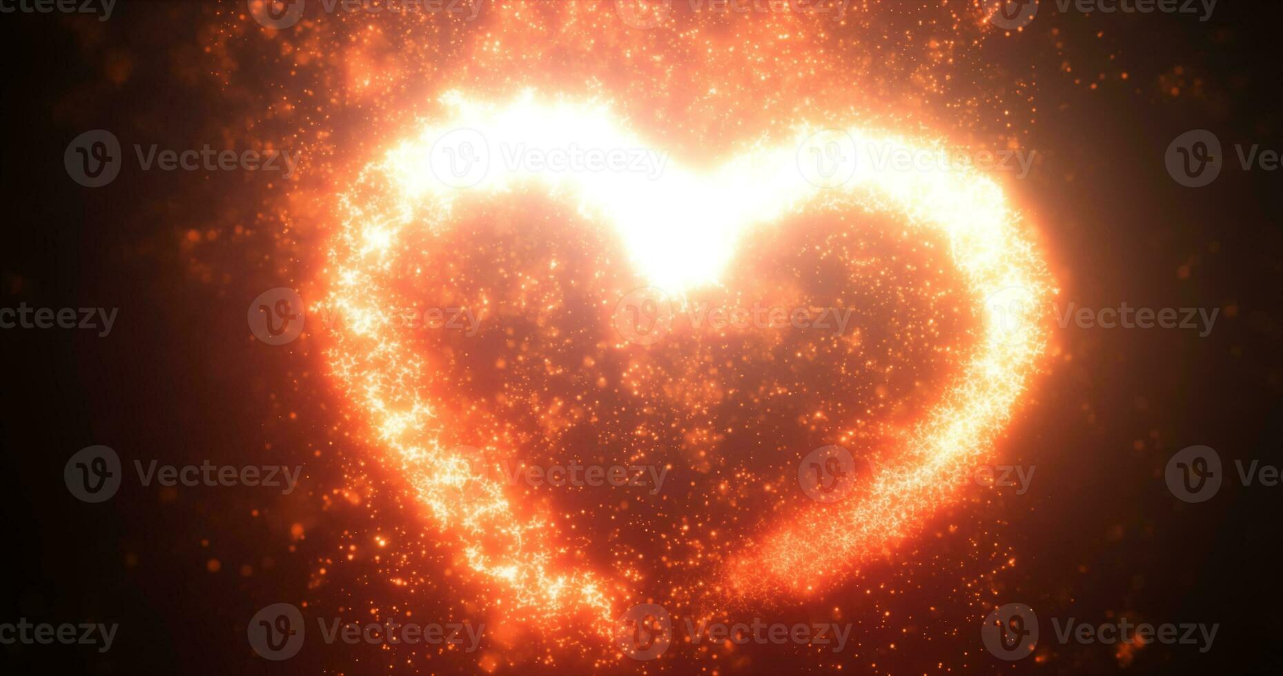 Glowing yellow gold fire energy abstract heart made of particles and light for valentines day festive abstract background photo