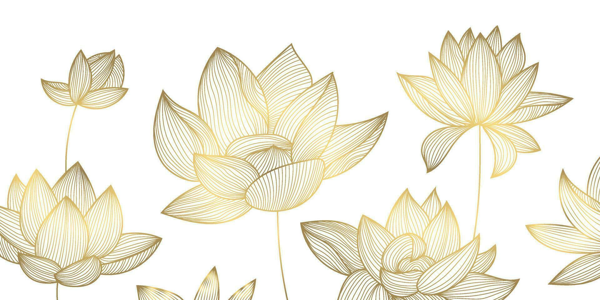Vector luxury golden pattern, lotus illustration, hand drawn florals