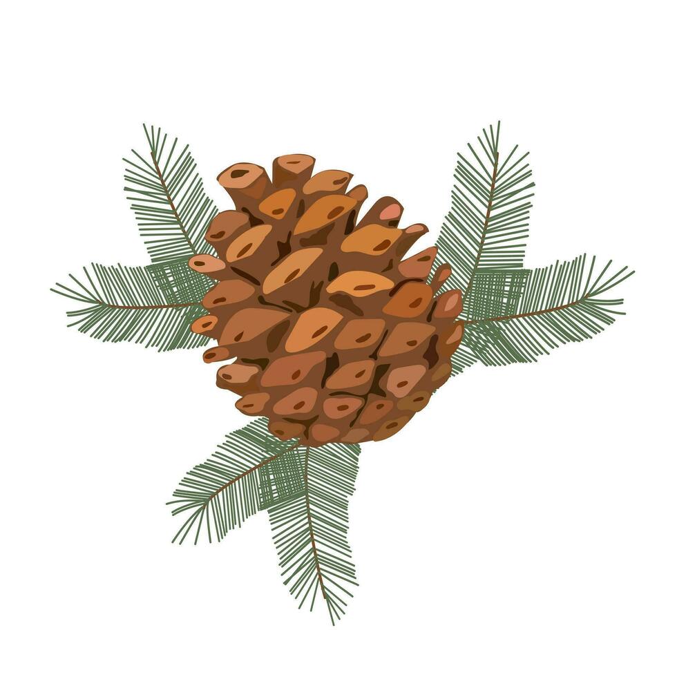 Pine cone with branch.Vector illustration pine cone branch silhouette icon. Pine cone wood nature vector