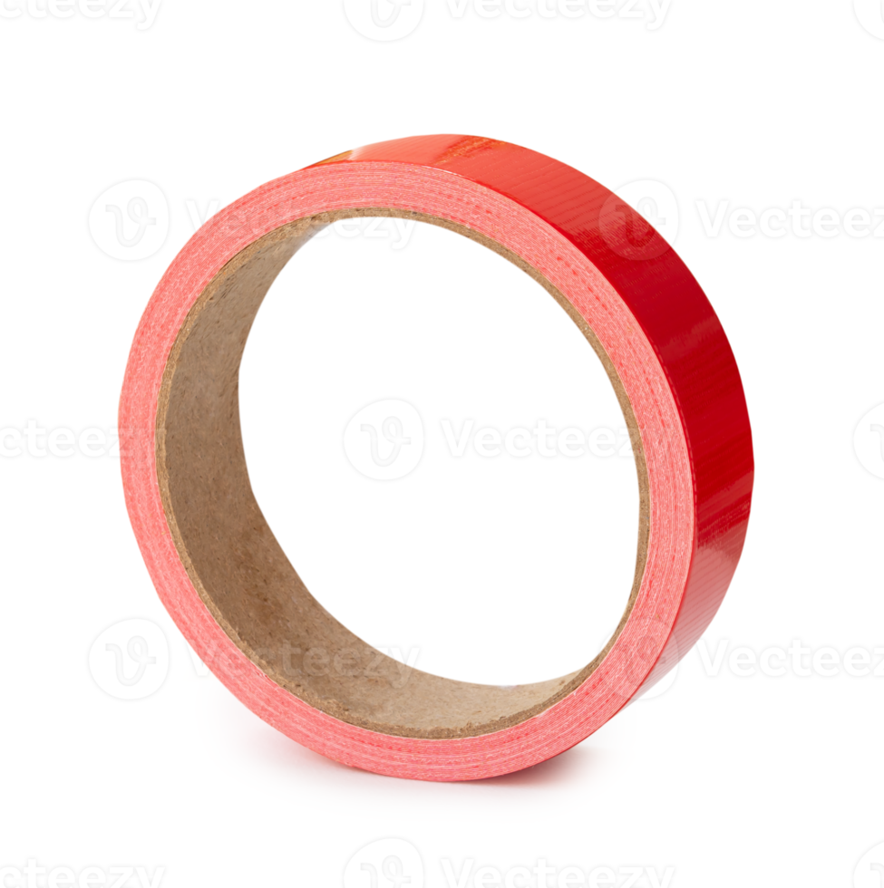 Red adhesive cloth tapes or vinyl tape in roll isolated with clipping path and shadow in png file format