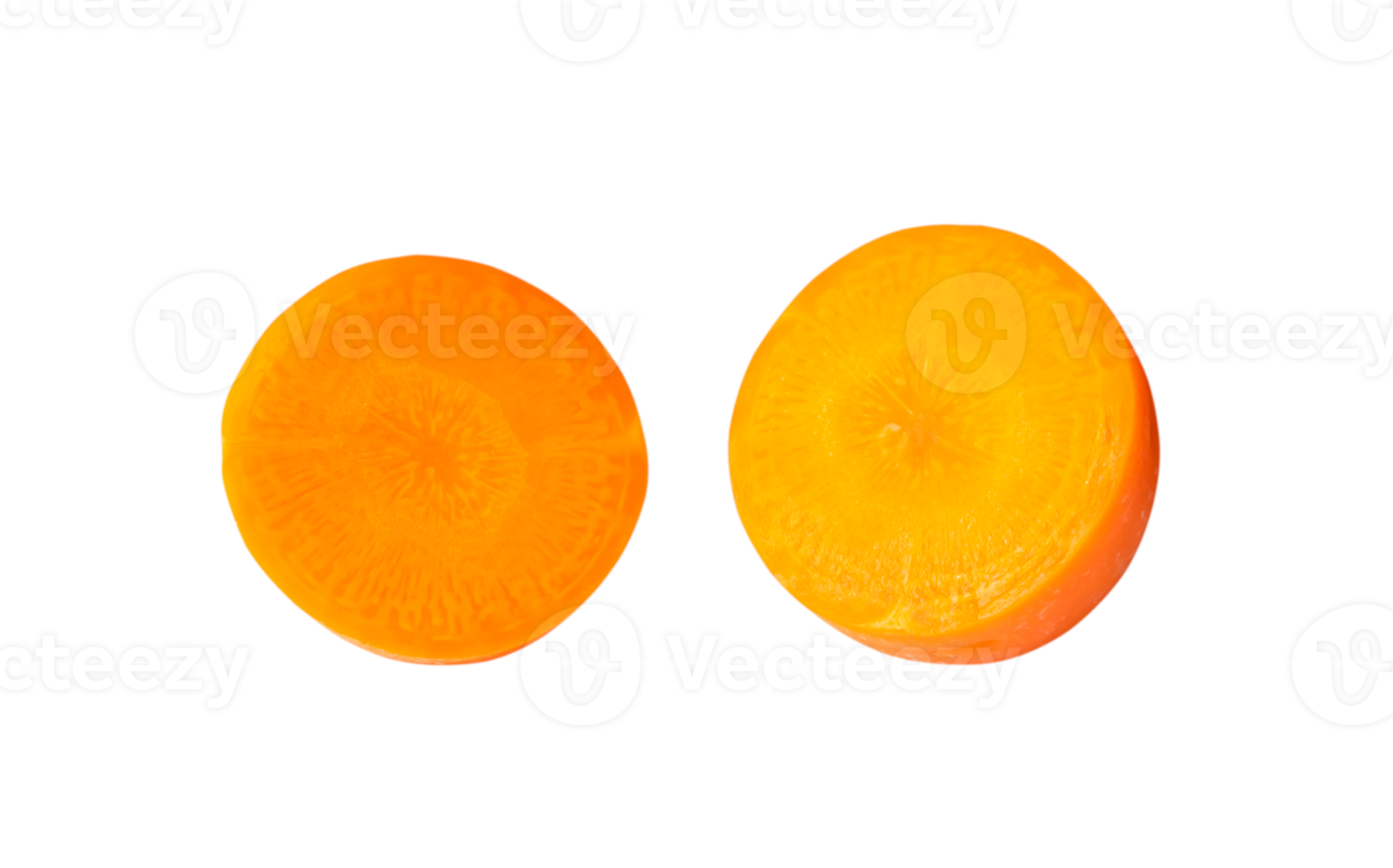 Fresh beautiful orange or yellow carrot slices isolated with clipping path in png file format