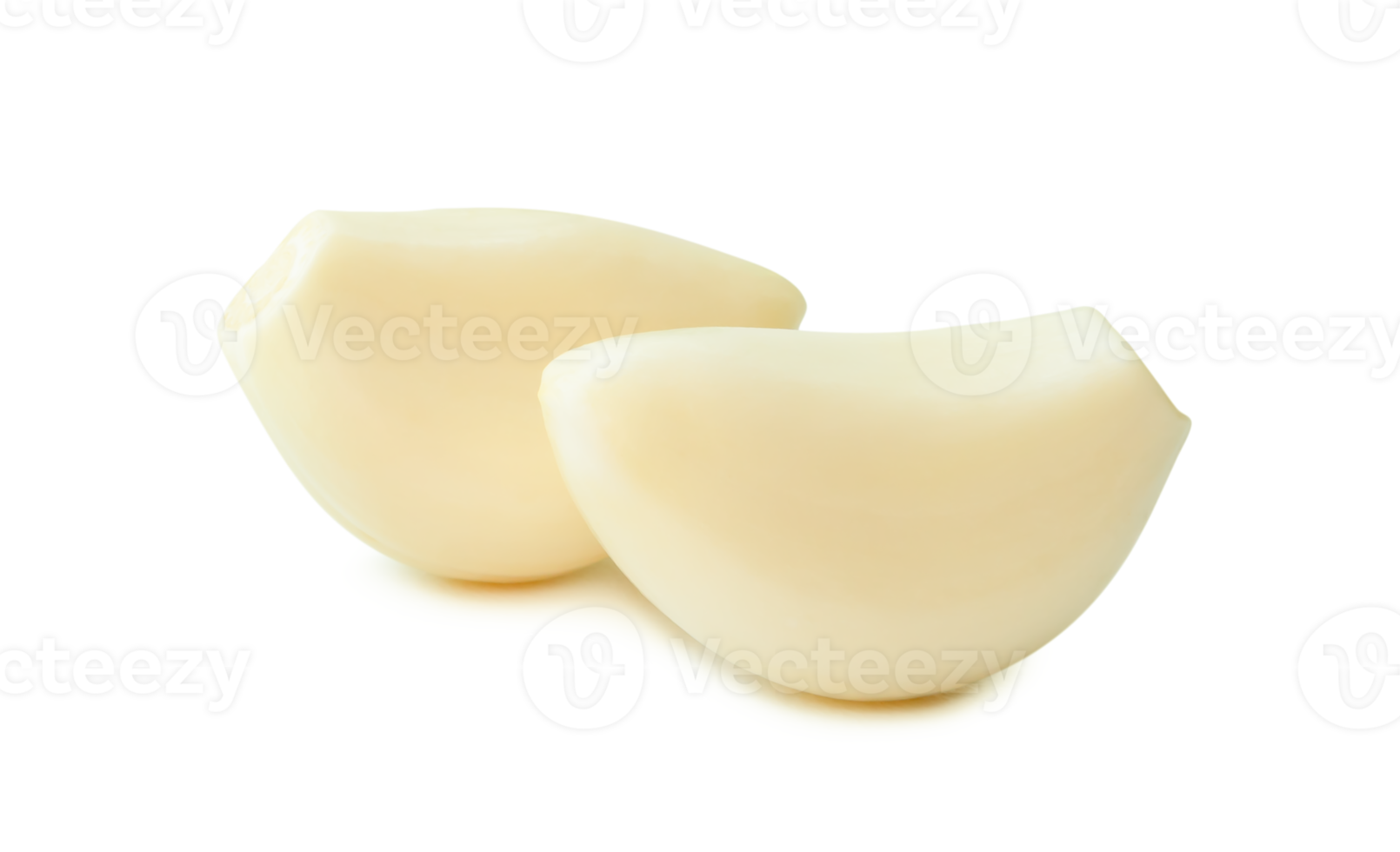 Fresh peeled garlic cloves in stack isolated with clipping path  and shadow in png file format