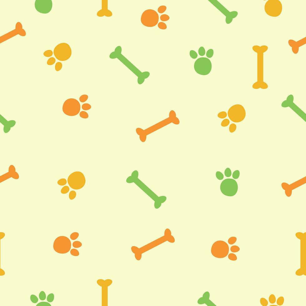 Cute pet paw and bone seamless pattern vector