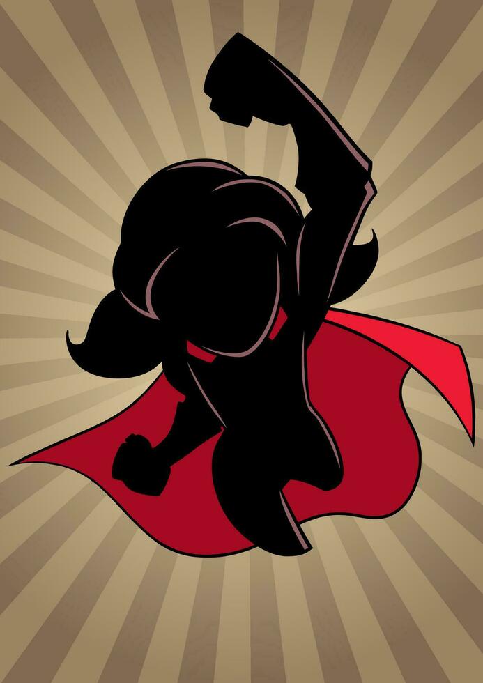 Super Girl Flying Ray Light Silhouette vector