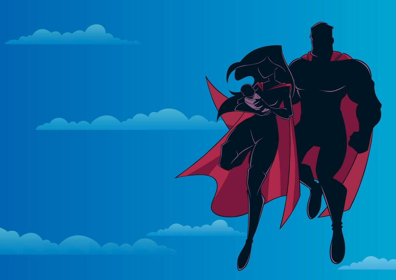Super Mom Dad and Baby Sky Silhouette vector