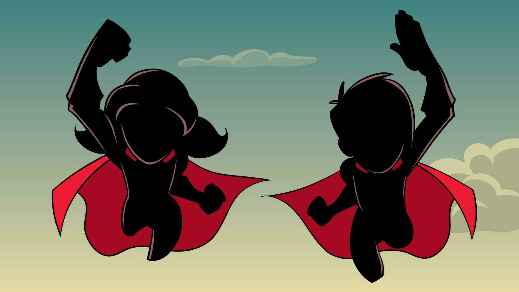 Boy and Girl Flying Silhouette vector