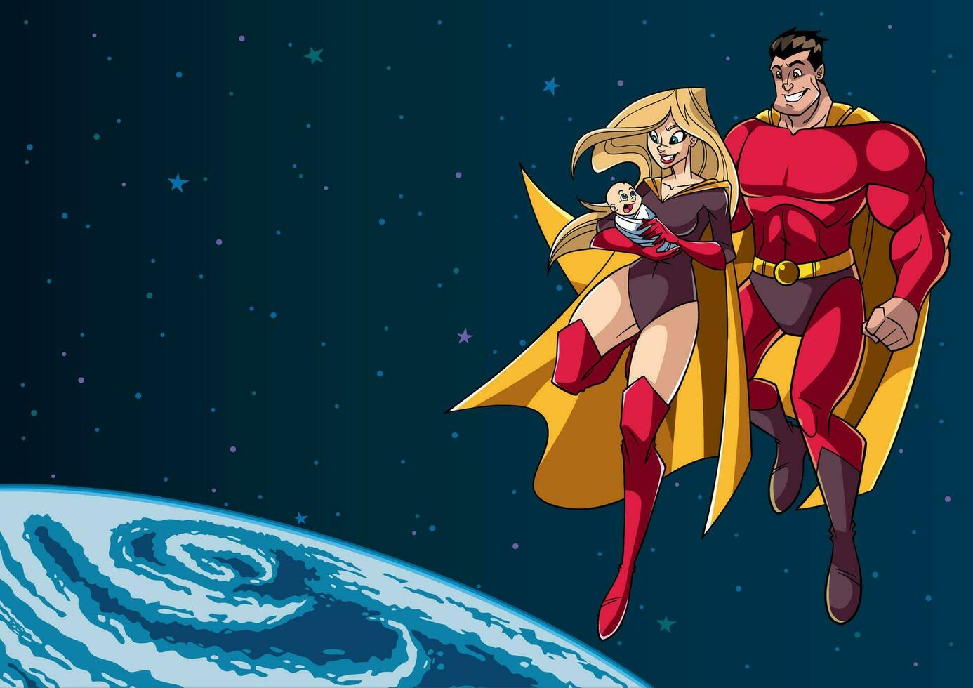 Super Mom Dad and Baby in Space vector