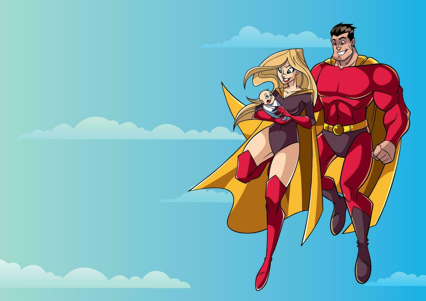 Super Mom Dad and Baby in Sky vector
