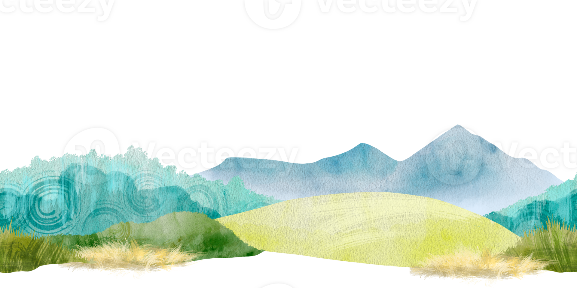Mountains, forest and field. Seamless border in the form of a watercolor landscape. For printing packaging, wallpaper, towels, banners, invitations and website designs. Stylized for a children's theme png