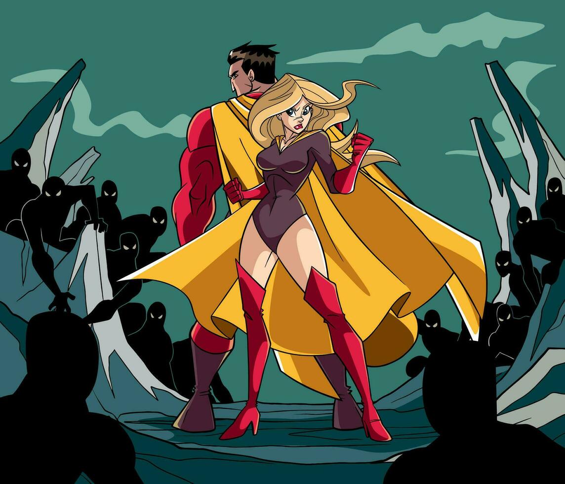 Superhero Couple Back to Back vector