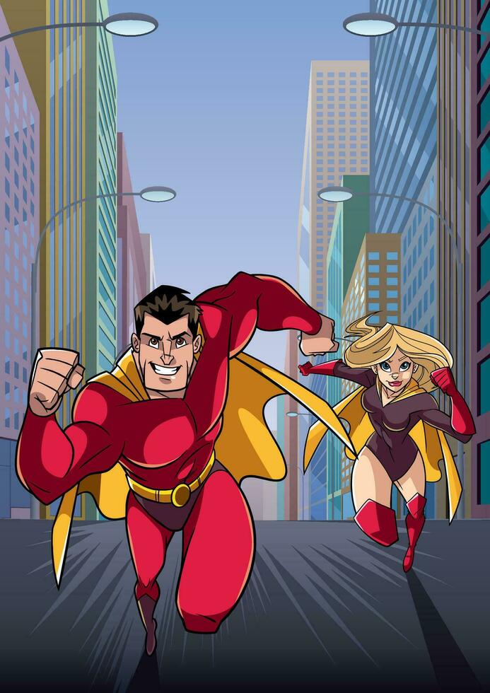 Superhero Couple Running Hero Leads vector