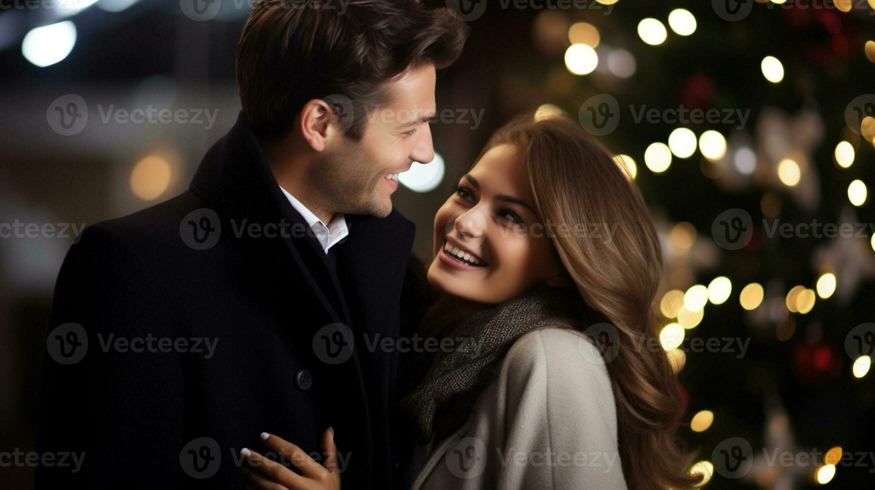 AI generated a photograph of couple celebrating christmas with copyspace, joy and happiness, christmas element photo