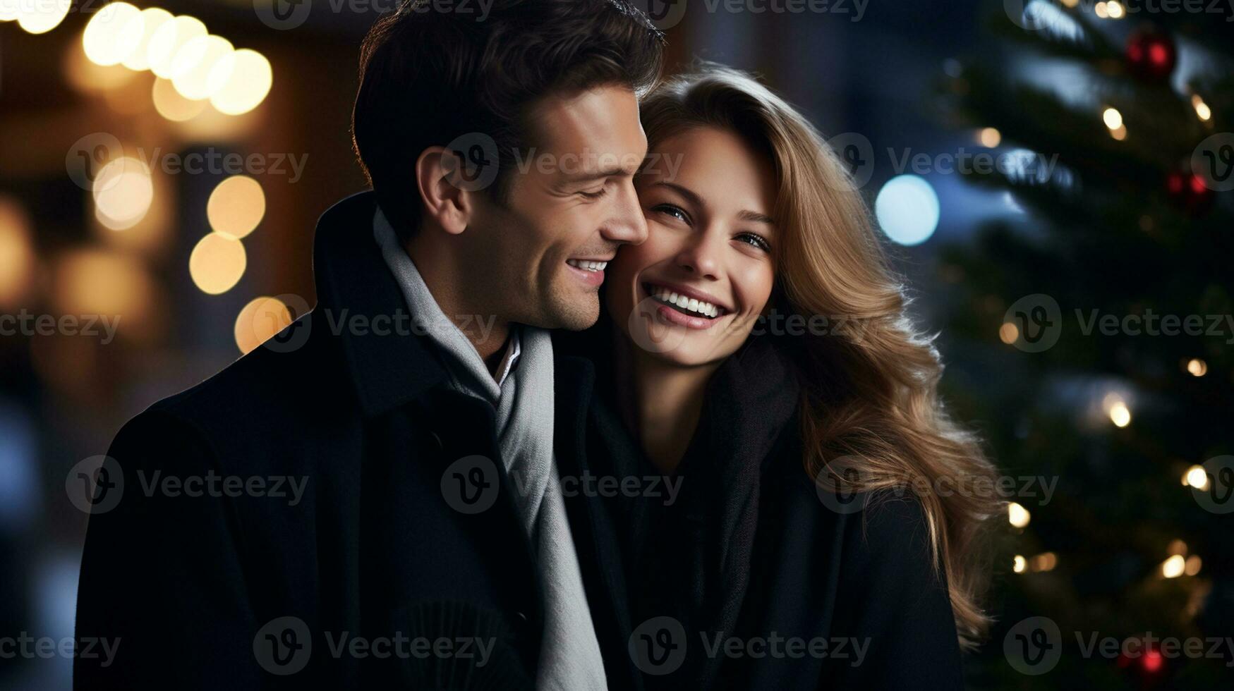 AI generated a photograph of couple celebrating christmas with copyspace, joy and happiness, christmas element photo