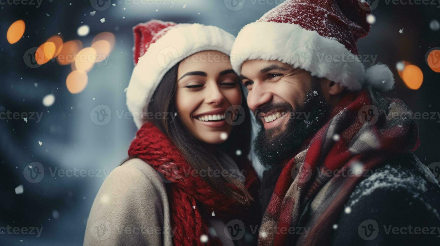 AI generated a photograph of couple celebrating christmas with copyspace, joy and happiness, christmas element photo