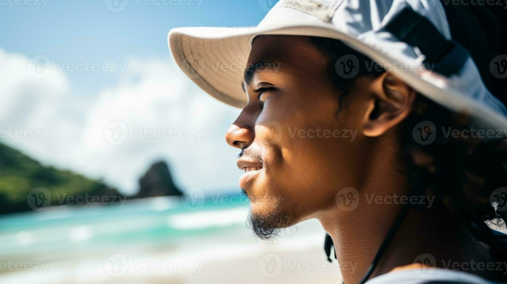AI generated a photograph of traveler or backpaker in the beach with a many style and many angle photo