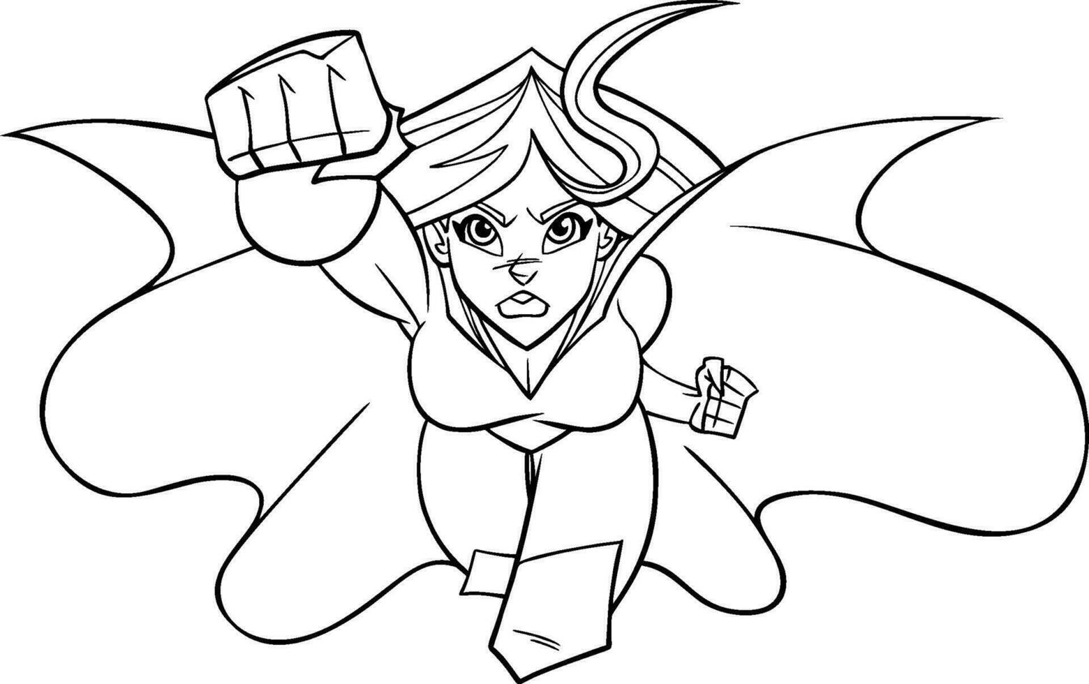 Superheroine Coming at You Line Art vector