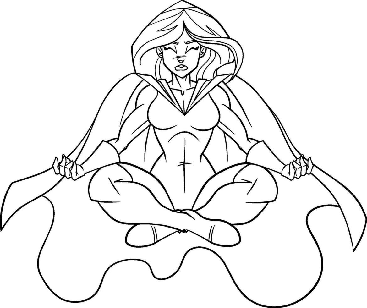Superheroine Meditating Line Art vector