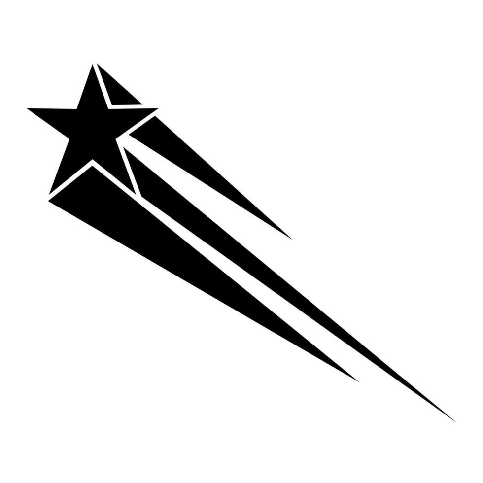 Silhouette of shooting star with black trail on white background. Suitable for logos about space objects meteoroids, comets, asteroids. Vector illustration