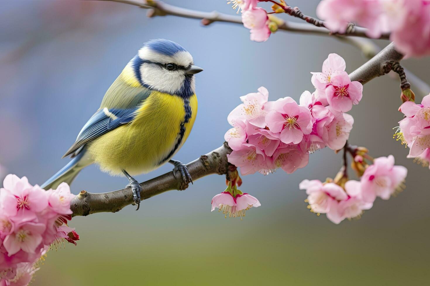 AI generated A Bluetit bird resting on the branch of a tree. AI Generated. photo