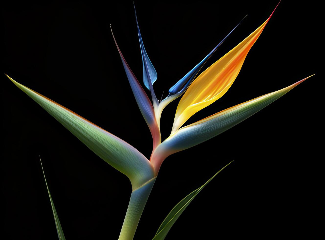 AI generated Bird of paradise flower isolated on black background. AI Generated photo