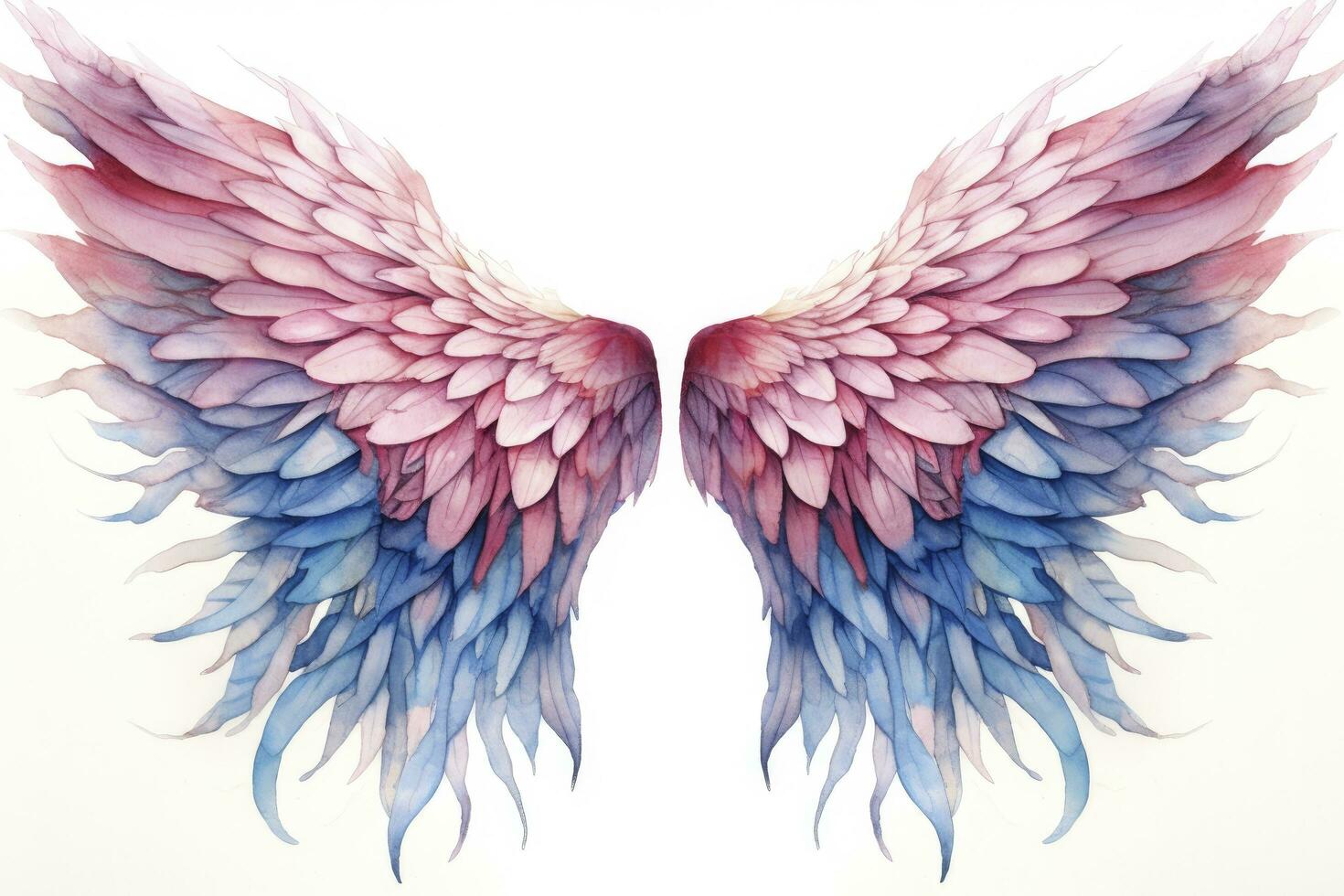 AI generated Beautiful magic watercolor blue pink wings. AI Generated photo