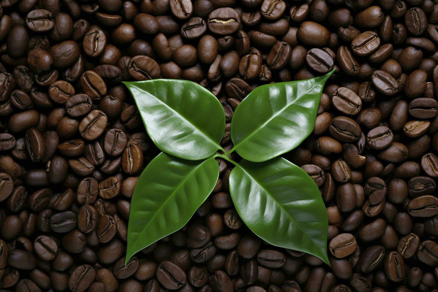 AI generated Green leaves with coffee beans as background. AI Generated photo