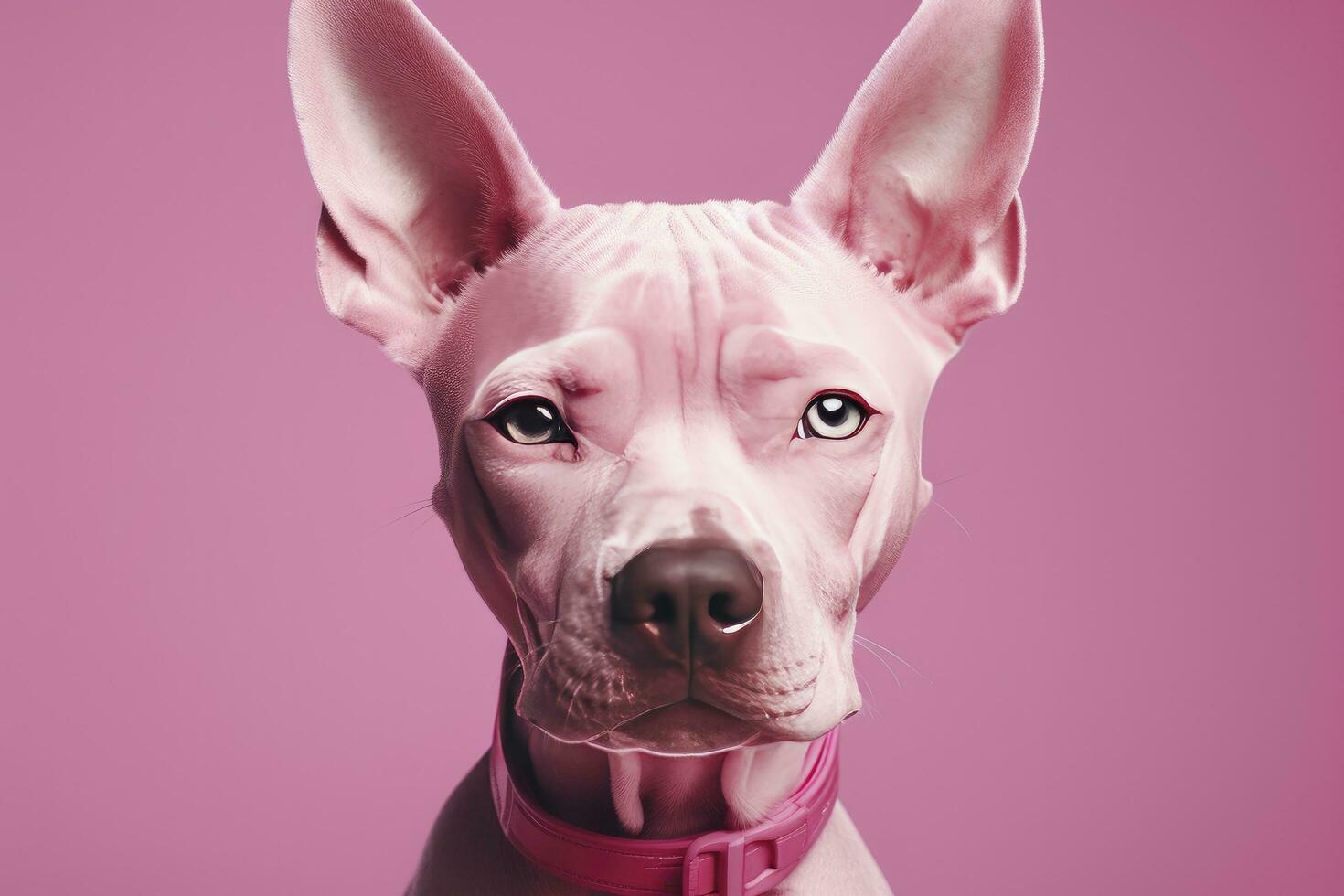 AI generated Pink colored dog on Pink Background. AI Generated photo