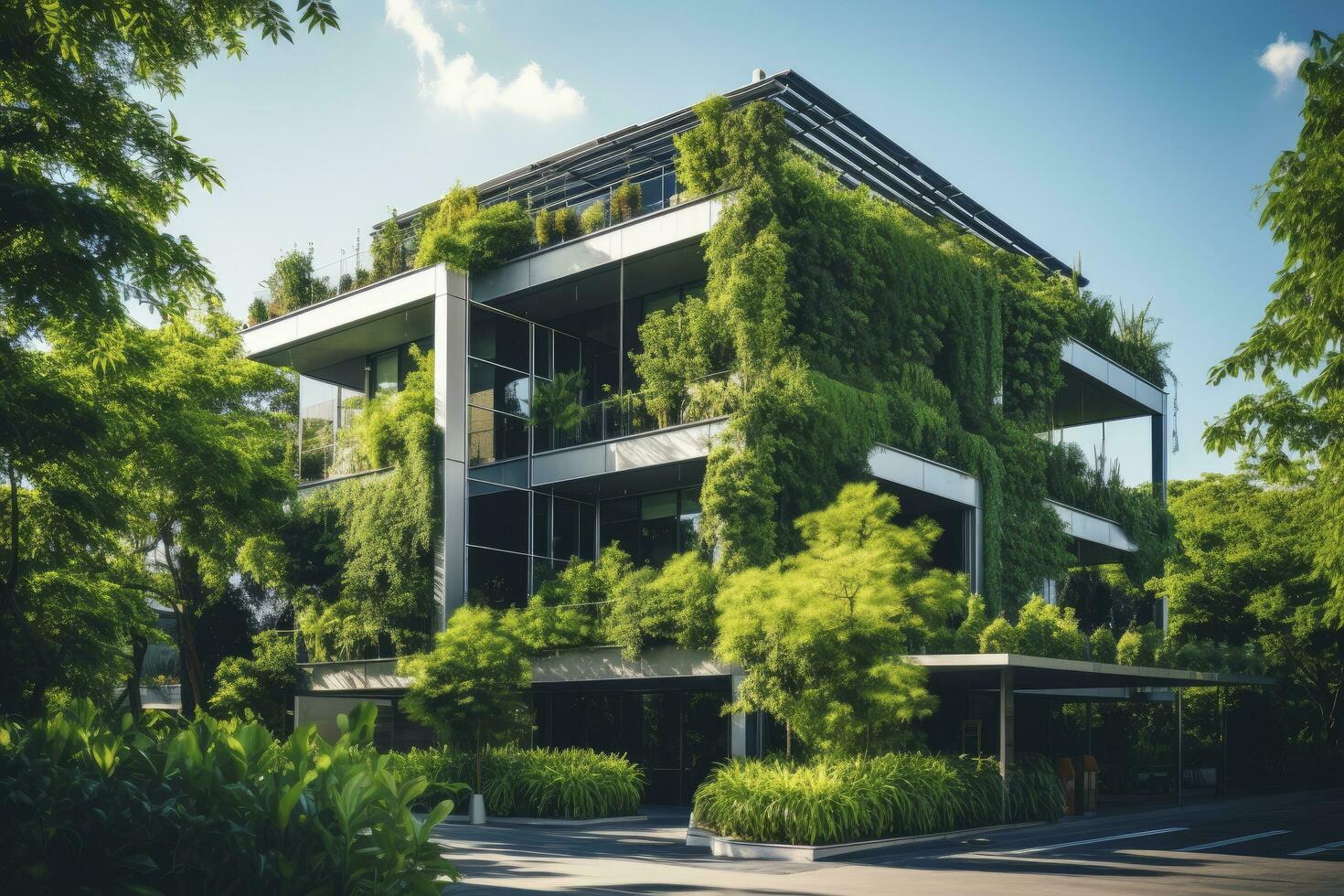 ai generado oficina edificio con verde ambiente. ai generado foto