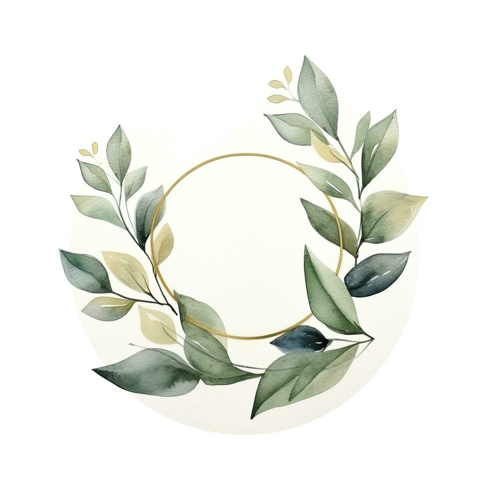 AI generated Watercolor geometry shape wreath with green leaf. AI Generated photo