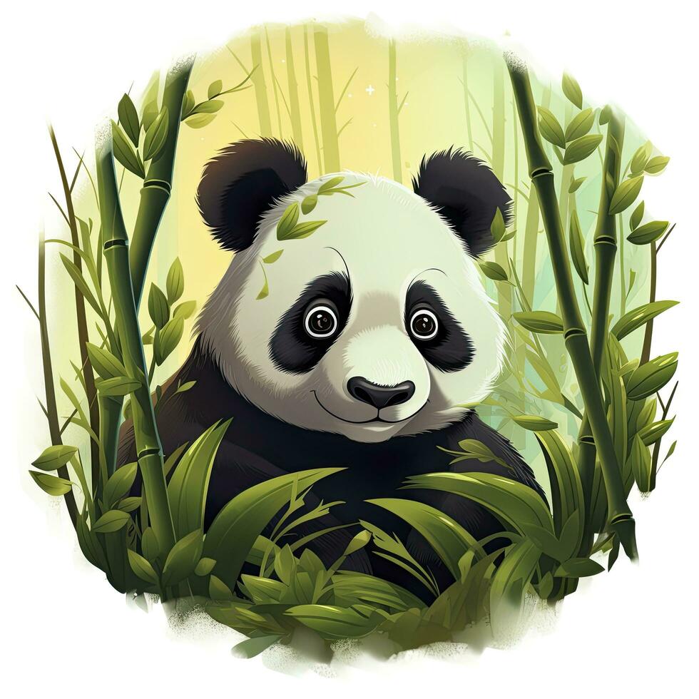 AI generated Cute panda in the middle of a bamboo forest. T-shirt design. AI Generated photo