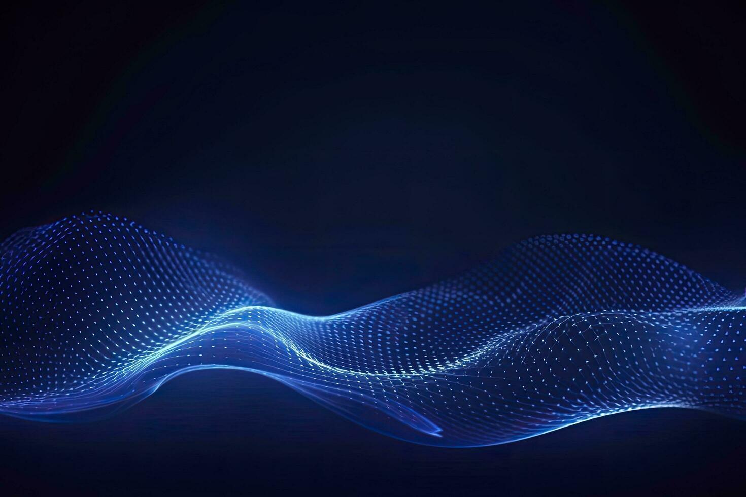 AI generated Dynamic blue particle wave. Abstract sound visualization. Digital structure of the wave flow of luminous particles. AI Generated. photo