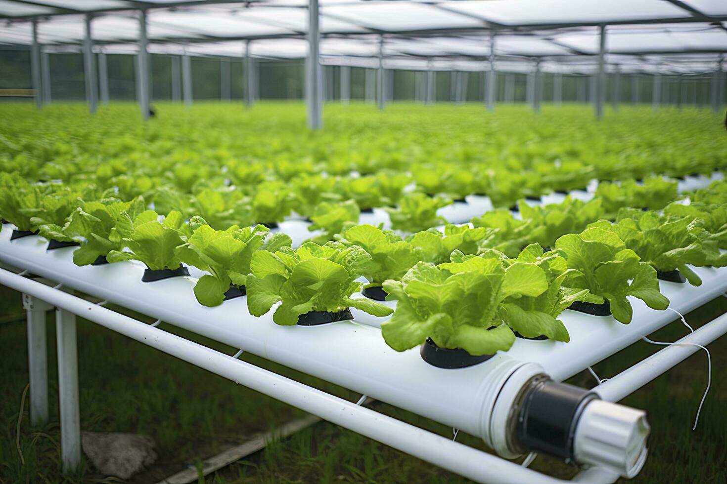 AI generated Hydroponic lettuce growing. AI Generated photo