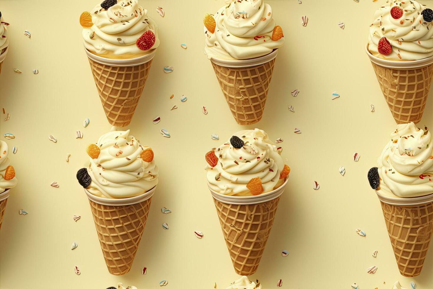 AI generated Incorporate a variety of waffle cones with different ice cream flavors. AI Generated photo