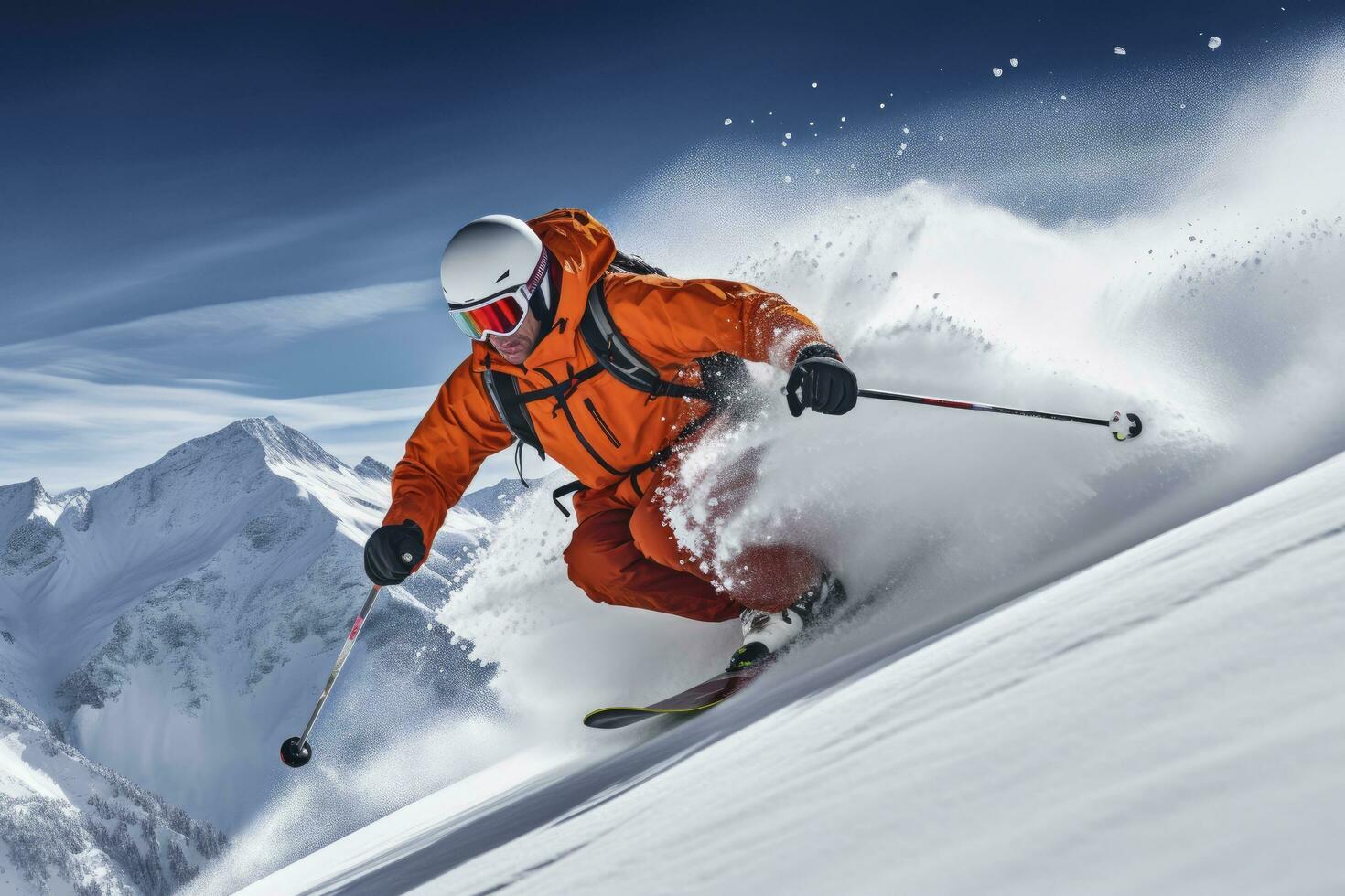 AI generated Skier Skiing On Mountain Slope. AI Generated photo