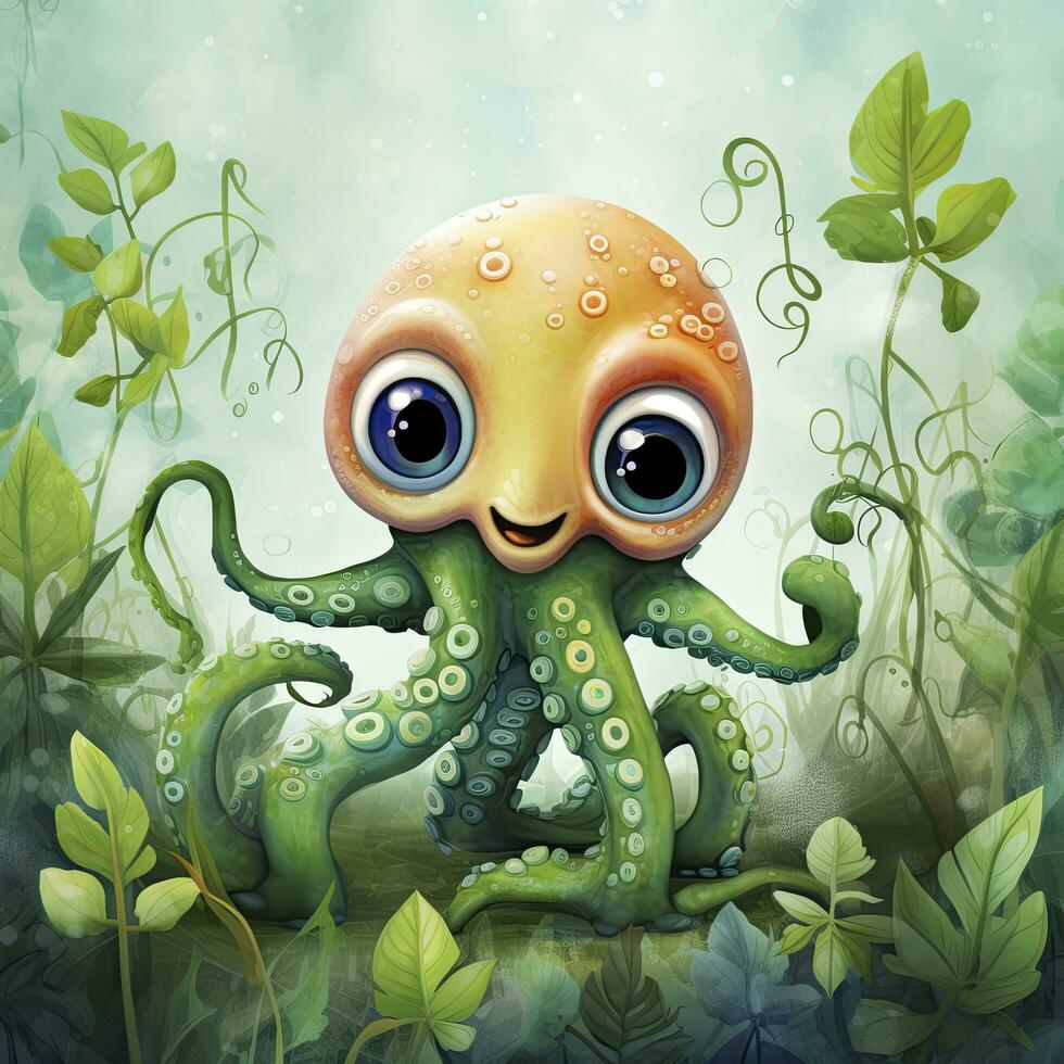 AI generated Watercolor Octopus for kids. AI Generated photo