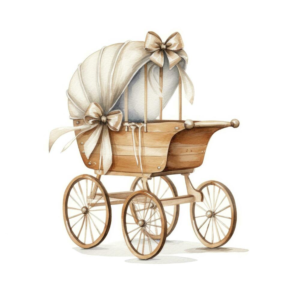 AI generated Watercolor Baby carriage Clipart on white background. AI Generated photo