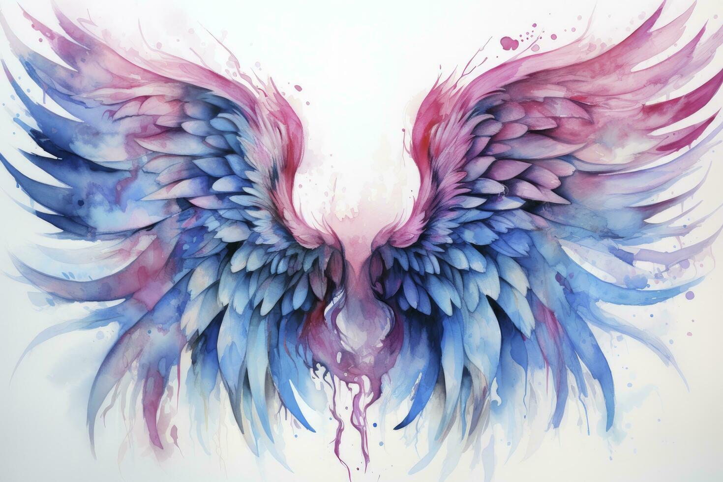 AI generated Beautiful magic watercolor blue pink wings. AI Generated photo