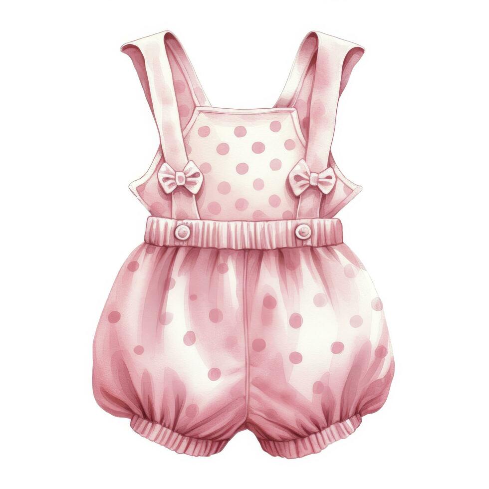 AI generated Pink baby girl romper in watercolors on a white background. AI Generated photo