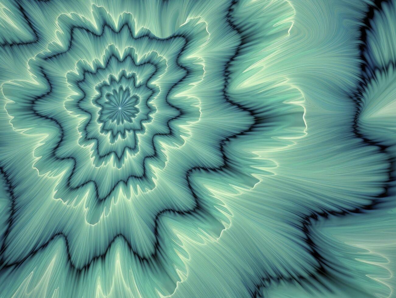 AI generated Aqua and Green psychedelic fractal.  AI Generated photo