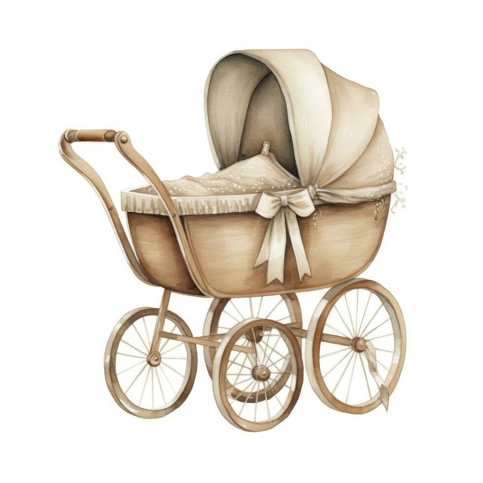 AI generated Watercolor Baby carriage Clipart on white background. AI Generated photo