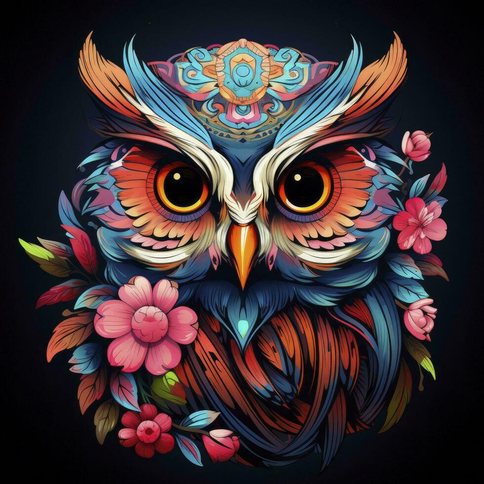 AI generated Multicolored mandala owl coloring page for adults. AI Generated photo