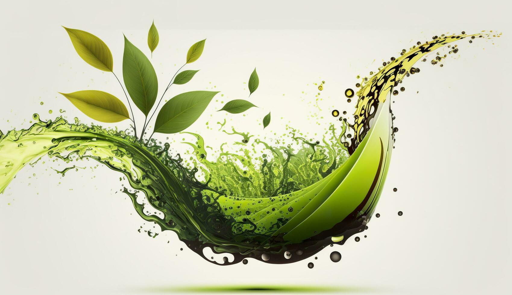 AI generated Green herbal tea wave splash with leaves flow. AI Generated photo