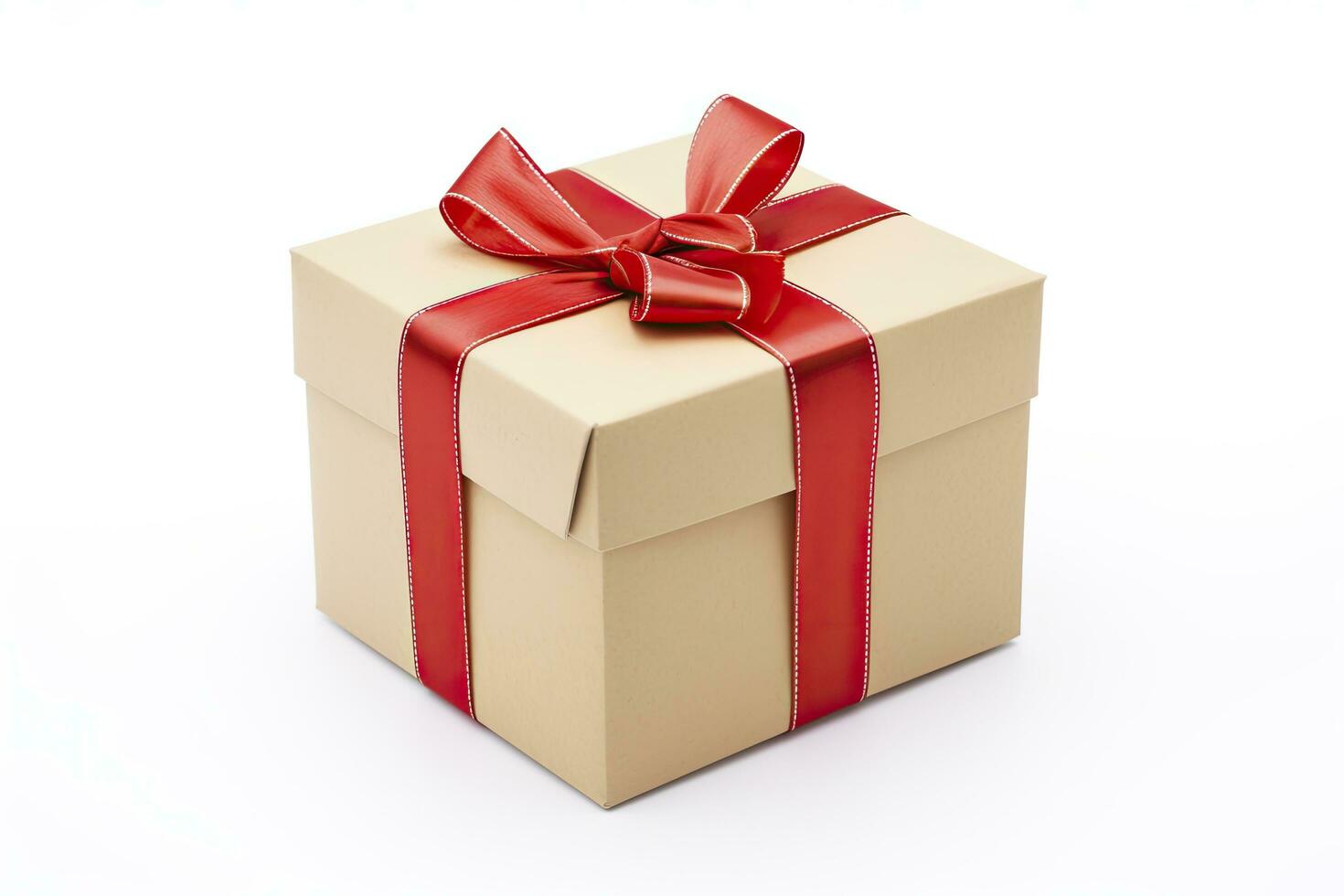 AI generated Gift box with red ribbon isolated on white background. AI Generated photo